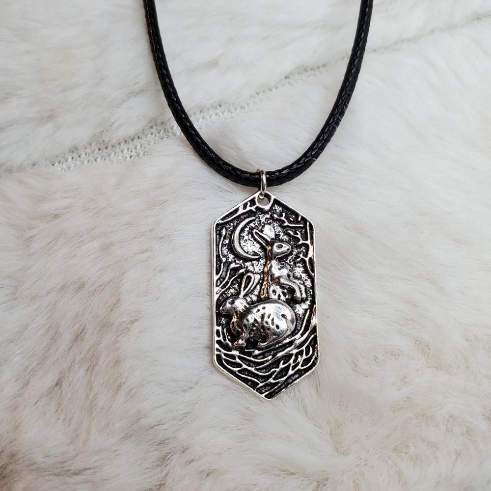 Geometric rabbit bunny moon charm necklace.